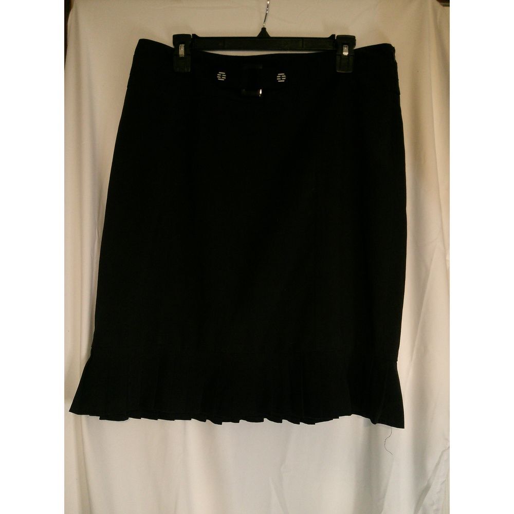 New Directions Black A-Line Skirt with Pleated Hem Office Work Business Size 14